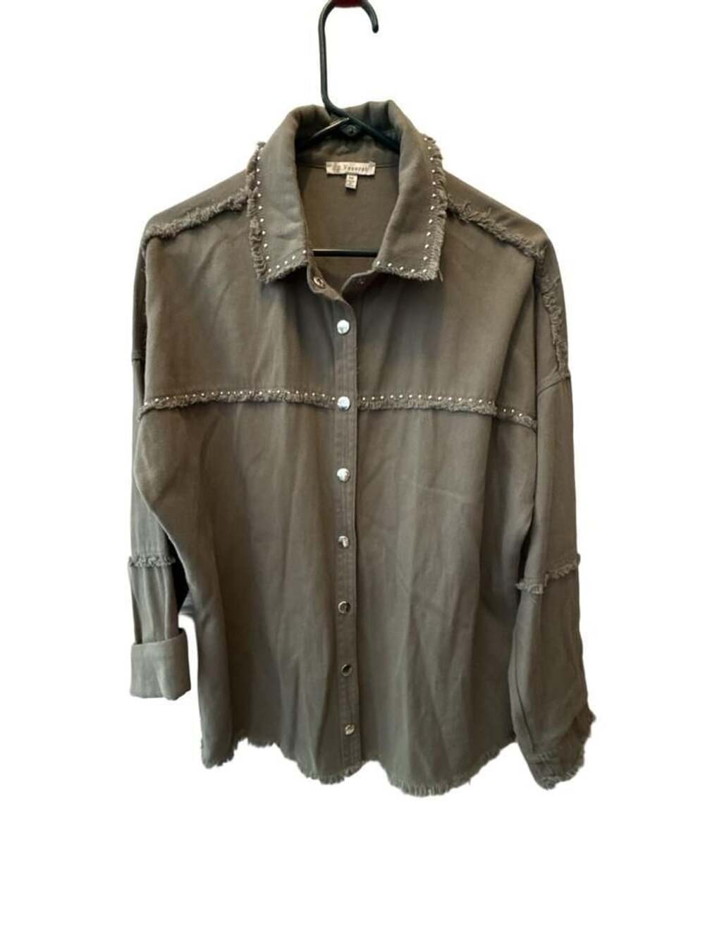 Veveret Studded Shacket Size M Olive Green Denim Jacket